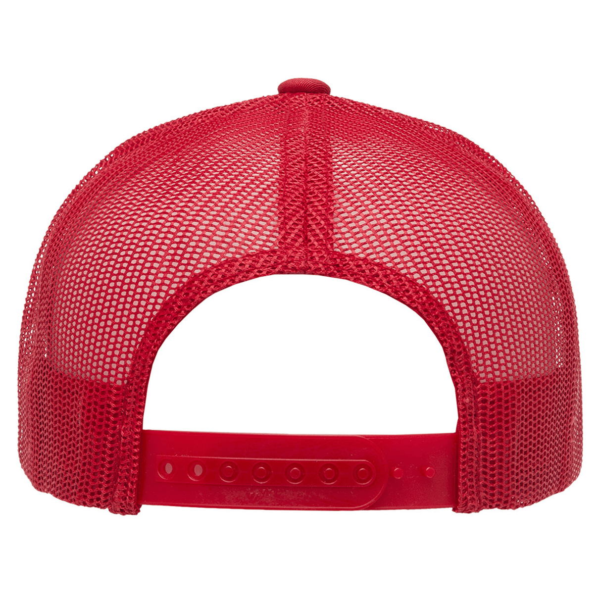 The Retro Trucker Cap by S&S Activewear is shown from the back, highlighting its adjustable snapback closure and open mesh design.