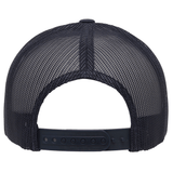 Back view of the S&S Activewear Retro Trucker Cap, showcasing black mesh and an adjustable snapback closure.