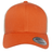 Front view of the S&S Activewear Retro Trucker Cap with an orange front, beige mesh back, a "Snapback" sticker on the brim, and a classic snapback closure for adjustable fit.