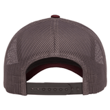 Back view of the S&S Activewear Retro Trucker Cap in gray mesh, featuring an adjustable plastic snapback closure.