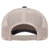 Back view of the S&S Activewear Retro Trucker Cap in beige, showcasing breathable mesh and an adjustable snapback closure for a classic fit.