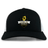 The Chicago Riot Retro Trucker Cap by EMB S&S Activewear is a black and white trucker hat with a yellow and white embroidered "Chicago Riot Rugby Football Club" design, raised fist, four stars, and an adjustable snapback closure.