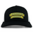 The Winchester Cannons Retro Trucker Cap by EMB S&S Activewear features a black and white design, yellow and blue embroidered front logo, and an adjustable snapback closure.