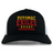 The Potomac Exiles Rugby Club Retro Trucker Cap by EMB S&S Activewear is a black and white retro trucker hat featuring "Potomac Exiles Rugby" embroidered on the front in yellow and red text, with a classic snapback closure for an adjustable fit.