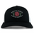 The EMB S&S Activewear Santa Rosa Youth Rugby Retro Trucker Cap is a black and white trucker cap with a red rose and green leaves, featuring “Santa Rosa Youth Rugby” embroidered on the front.