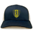 The Gotham Knights Retro Trucker Cap by EMB S&S Activewear is a navy and white hat with a yellow shield logo, embroidered dragon, "GKRFC NYC" text on the front, and a classic snapback closure.