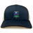 The Media Rugby Retro Trucker Cap by EMB S&S Activewear is a navy and white trucker hat with an embroidered crest showcasing a bear, rugby ball, and "Honour. Dignity. Respect." phrase, plus an adjustable snapback closure for fit.