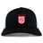 The San Diego Legion Rugby Academy Retro Trucker Cap by EMB S&S Activewear is a black and white trucker hat with a red and white "LEGION SD" embroidered front and an adjustable snapback closure.
