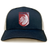 The Montgomery Bucks Griffins Retro Trucker Cap by EMB S&S Activewear is a navy and white trucker featuring an embroidered red and blue "MBRFC" shield with a white lion head and classic snapback closure.