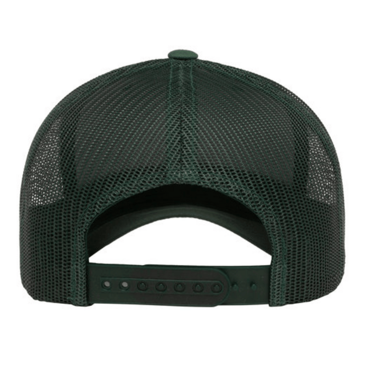 Rear view of the Leicester Tigers Retro Tucker Cap by EMB S&S Activewear in dark green, featuring an adjustable plastic snapback closure.