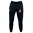 The Rye High School 10 Year Leisure Sweatpant by EMB Canterbury is made from recycled polyester fleece in black. It features an adjustable drawstring waistband, a logo on the left leg, and a white symbol on the right.