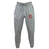 The Rye High School 10 Year Women's Leisure Sweatpant by EMB Canterbury is perfect for rugby training, crafted from organic cotton in gray. It features an embroidered red and white crest on the left thigh and a small logo on the right hip. The sweatpants ensure comfort without sacrificing style, thanks to their elastic waistband and adjustable drawstring.