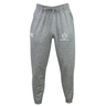 The Highlanders Rugby NC Leisure Sweatpant by Canterbury, made from gray organic cotton, features an elastic waistband and drawstring. The sweatpants have logos on both legs: a sports team's crest on the right leg and the manufacturer's emblem on the left leg.