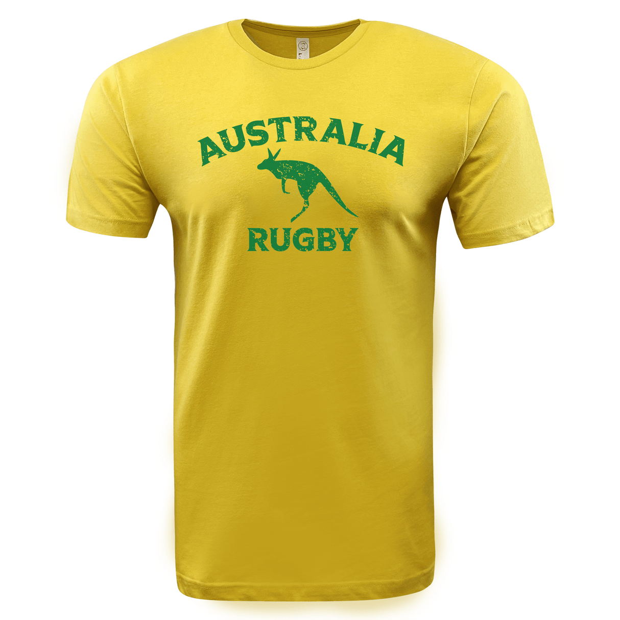 A Nations of Rugby Australia Rugby Supersoft Tee with green text by WRS LAT.