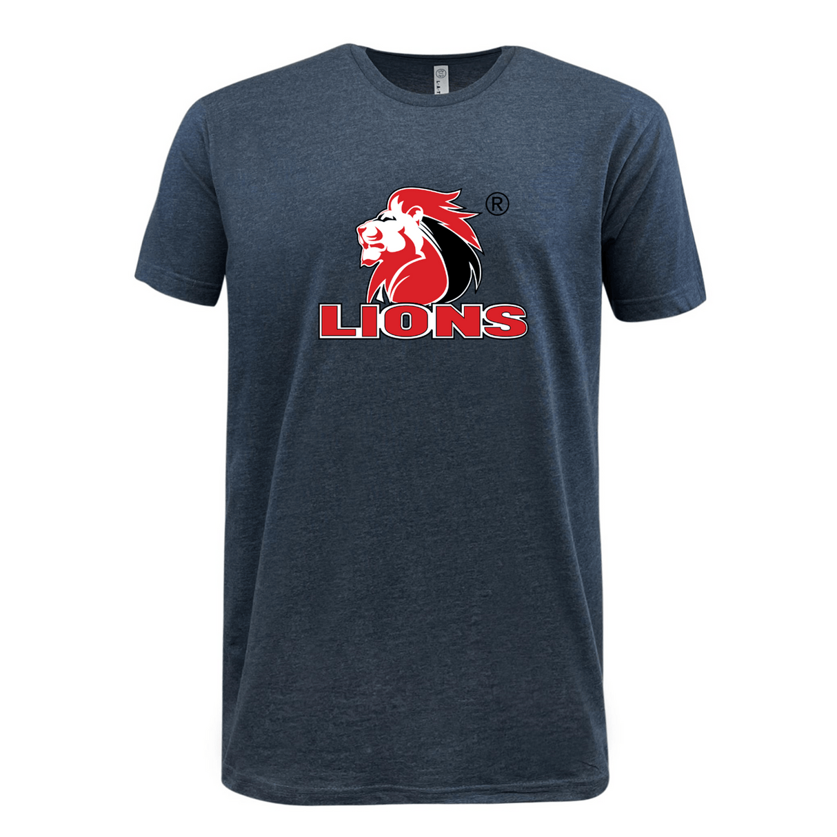 A navy Lions Rugby Supersoft T-shirt with the word lions on it.