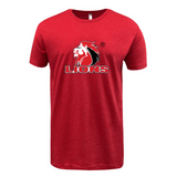 A red Lions Rugby Supersoft T-shirt with the word lions on it. (Brand: WRS LAT)