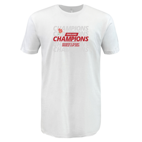 WRS LAT’s England WRWC '25 Champions Tee showcases “England Champions Women’s Rugby World Cup 2025” in bold red and gray—an essential for every England rugby fan ahead of the 2025 tournament.