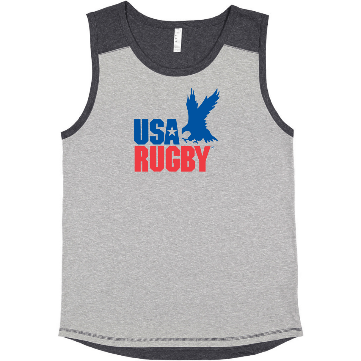 The WRS LAT USA Rugby Throwback Contrast Tank Top has an eagle on it.