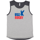 The WRS LAT USA Rugby Throwback Contrast Tank Top has an eagle on it.