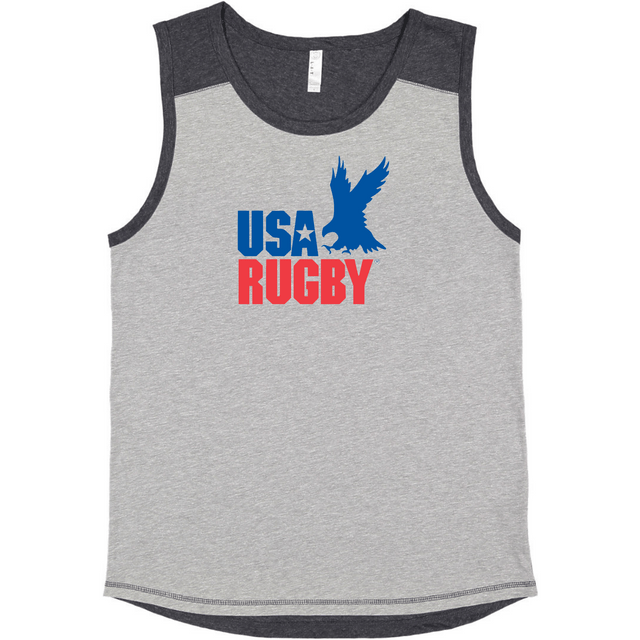 The WRS LAT USA Rugby Throwback Contrast Tank Top has an eagle on it.