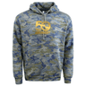 The USA Rugby 50th Anniversary Camo Edition Fleece Hoodie by WRS LAT showcases a gold "50 USA Rugby" logo on the chest, honoring its 50th anniversary.