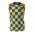 The Admiral Rugby Rats Alumni Singlet is a sleeveless sports jersey designed with a blue and yellow checkered pattern, accented by red and black shoulders. It features a small embroidered “River Rat Rugby Alumni” club logo with a rat illustration on the left chest, and is crafted from moisture-wicking fabric to keep you cool and comfortable throughout every game.