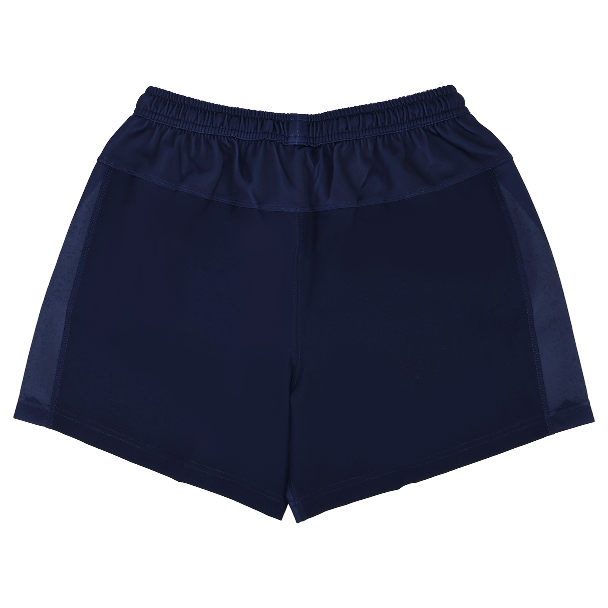 USA Rugby 24/25 Home Shorts by Macron in navy blue, featuring an elastic waistband and moisture-wicking fabric for cool comfort during intense play. Shown flat against a white background.