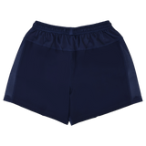USA Rugby 24/25 Home Shorts by Macron in navy blue, featuring an elastic waistband and moisture-wicking fabric for cool comfort during intense play. Shown flat against a white background.