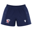 USA Rugby 25/26 Matchday Home Shorts by Macron in navy blue, featuring the team logo on the left leg and white Macron logo on the right. Ideal for home matches, shown on a plain white background.