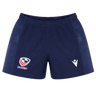 USA Rugby 25/26 Matchday Home Shorts by Macron in navy blue, featuring the team logo on the left leg and white Macron logo on the right. Ideal for home matches, shown on a plain white background.