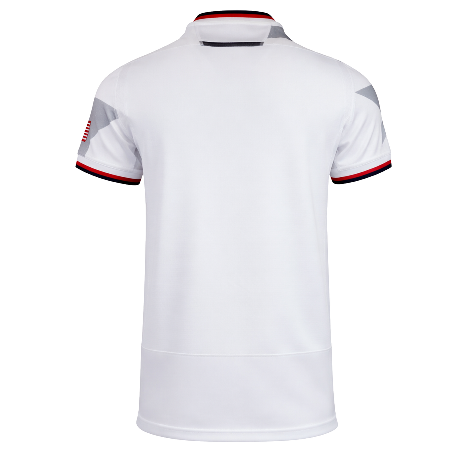 Back view of the USA Rugby 24/25 Authentic Matchday Away Jersey by Macron, featuring red, black, and grey trim accents on the sleeves and collar.