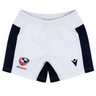 The USA Rugby 24/25 Matchday Away Shorts by Macron feature white and navy design with official USA Rugby and Macron logos, offering comfort and durability for top rugby performance on the field.