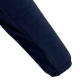 The USA Rugby 25 Player 1/4 Zip Training Top by Macron features a navy blue design, elastic cuffs, and a small vertical zippered pocket near the wrist, combining style and functionality for training.