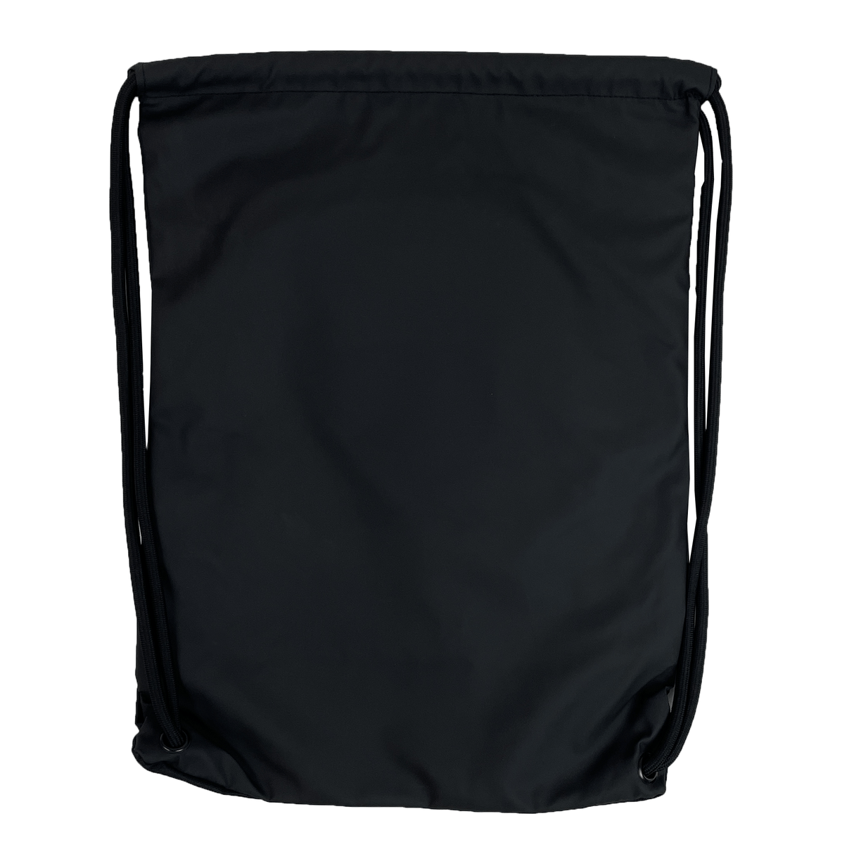The USA Rugby 25 Gymsack by Macron is a black, logo-free drawstring backpack with a simple design, shown against a white background—ideal as a waterproof everyday gym bag.