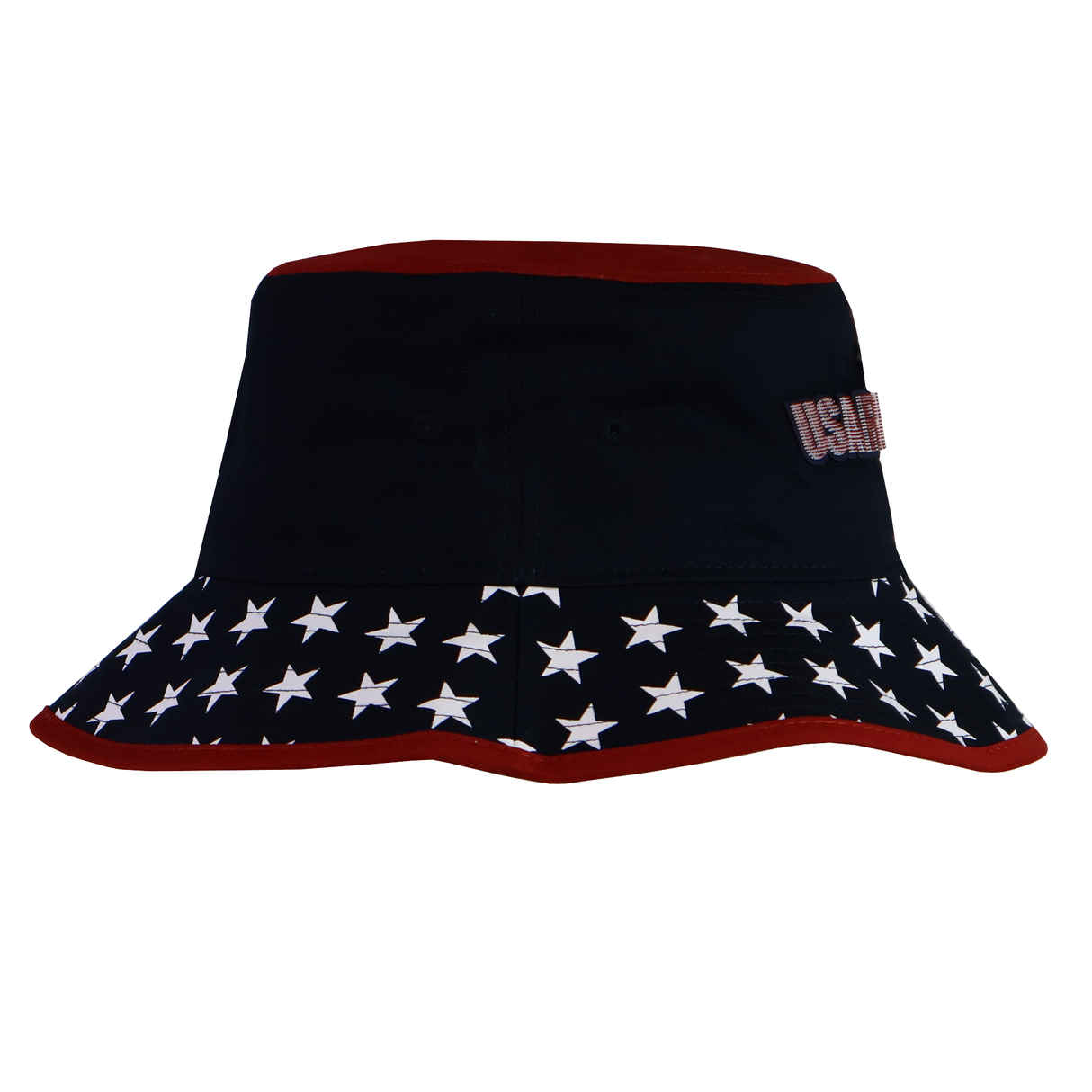 The USA Rugby 25 Bucket Hat by Macron features a patriotic design with white stars on a blue background and "USA" embroidered on the side—ideal for showcasing your support during matches.