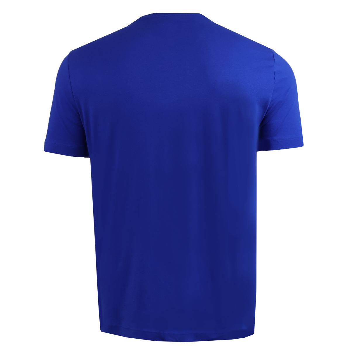 The Italy 25/26 Cotton Supporters Shirt by Macron, a plain royal blue short-sleeved shirt, is displayed from the back against a white background.