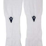 Close-up of USA Rugby M25/26 Home Socks by Macron—white socks with a black geometric logo near the top, designed for premium comfort and durability.