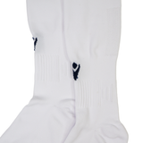 Close-up of white USA Rugby M25/26 Home Socks by Macron with ribbed detailing and a small dark logo near the top, designed for performance and comfort.