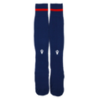 The USA Rugby M25/26 Away Socks by Macron are long navy socks with a red stripe near the top and a small centered white logo on each.