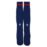 The USA Rugby M25/26 Away Socks by Macron are long navy socks with a red stripe near the top and a small centered white logo on each.