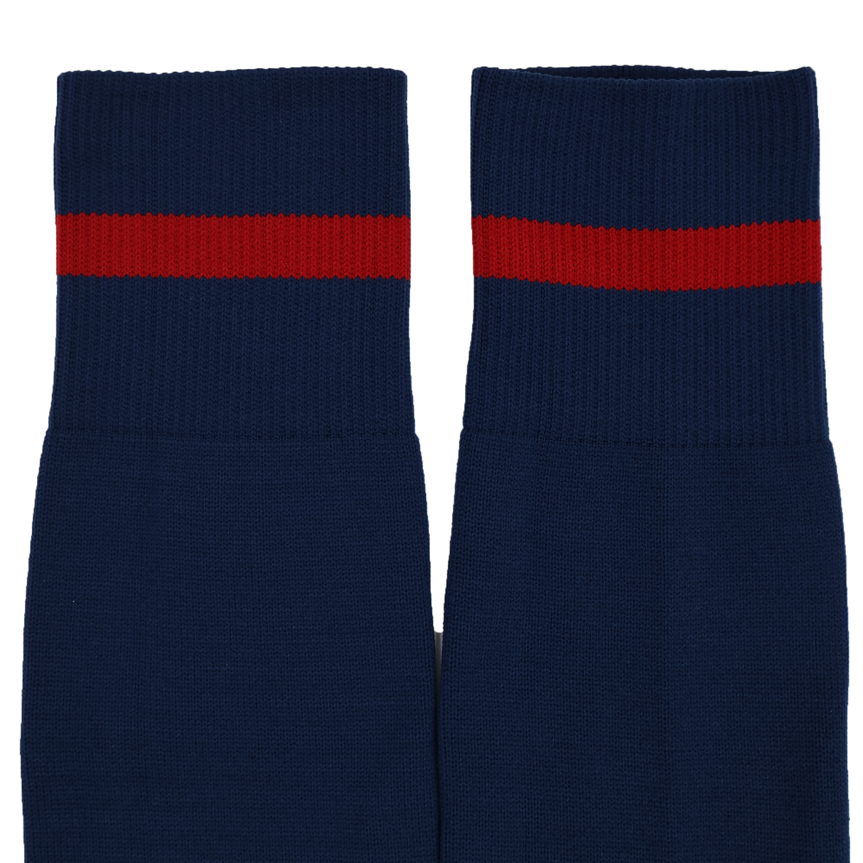 The USA Rugby M25/26 Away Socks by Macron are navy blue with a bold red horizontal stripe near the top.