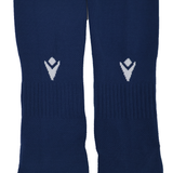 A close-up of two navy blue USA Rugby M25/26 Away Socks by Macron, each featuring a white geometric logo, displayed side by side against a plain background.