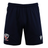 The USA Rugby 25/26 Training Micro Bermuda by Macron are navy blue rugby shorts with an elastic waistband, featuring the USA Rugby logo on the left leg and the Macron logo on the right.