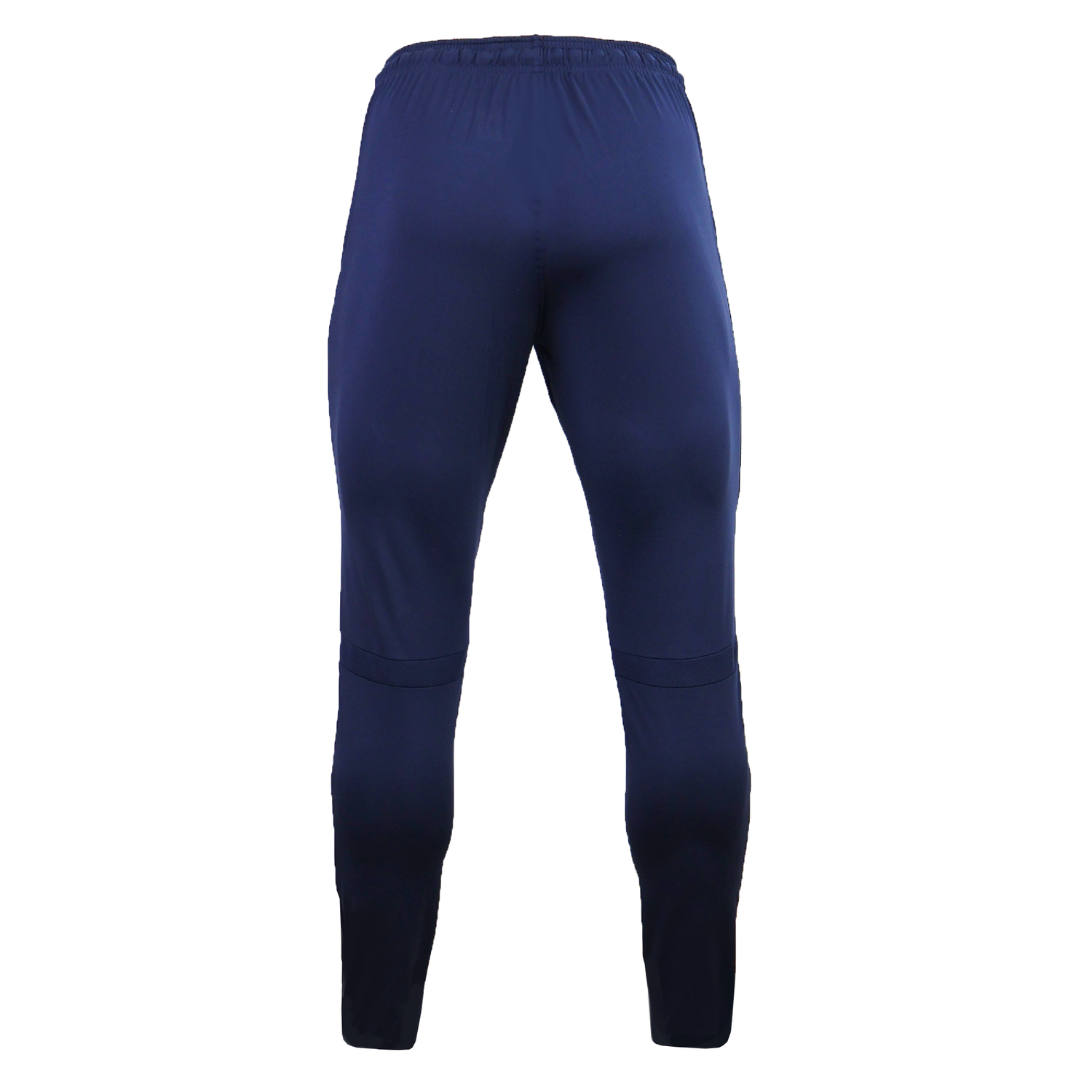 The USA Rugby 25/26 Training Fitted Pant by Macron features a navy blue design with an elastic waistband, tapered legs, and subtle seam detailing above the knees, reflecting the classic style of USA Rugby pants. Shown from the back.