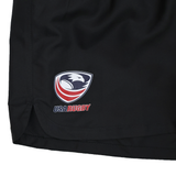 The Women's USA Rugby 25/26 Athletics Shorts by Macron feature a black quick-dry design with the USA Rugby logo—ideal for women's sports or displaying your team pride.