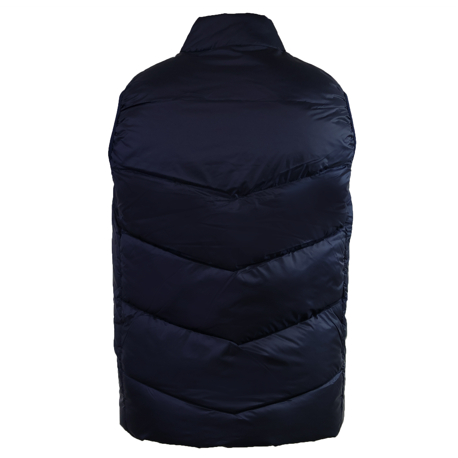The USA Rugby 25/26 Padded Gilet by Macron, shown from the back, features a black chevron-quilted design and high collar. Style code: USAR 25/26.