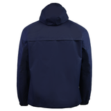 The USA Rugby 25/26 Rain Jacket by Macron is a navy blue waterproof jacket shown from the back, featuring long sleeves and a plain design without any visible logos or patterns.