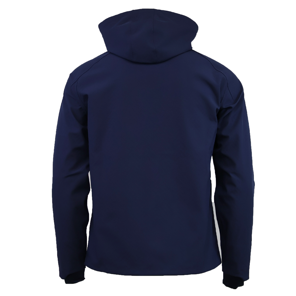 The USA Rugby 25/26 Athleisure Softshell Jacket by Macron is a navy blue, water-resistant jacket shown from the back, with long sleeves and a plain design.
