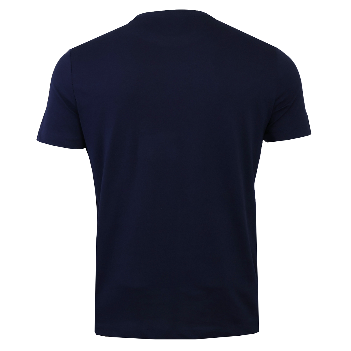 Back view of the USA Rugby M25/26 Leisure Shirt by Macron, a plain short-sleeved navy shirt, shown on a white background.
