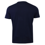 Back view of the USA Rugby M25/26 Leisure Shirt by Macron, a plain short-sleeved navy shirt, shown on a white background.